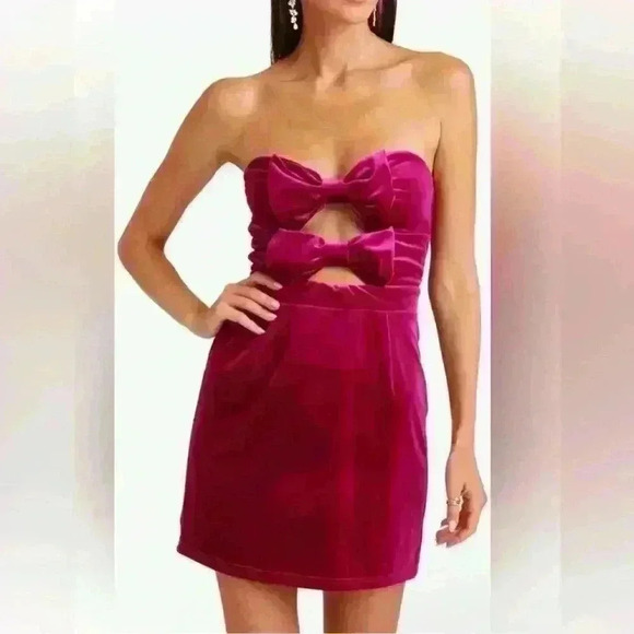 Avec Les Filles Bow Strapless Cutout Velvet Minidress Large - Picture 1 of 7
